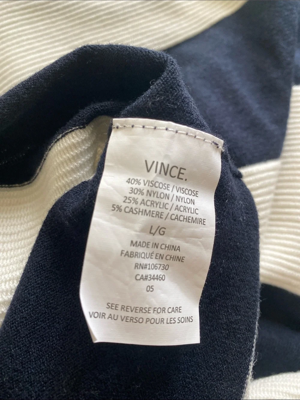 Vince Cashmere Blend Stripe Crew Sweater